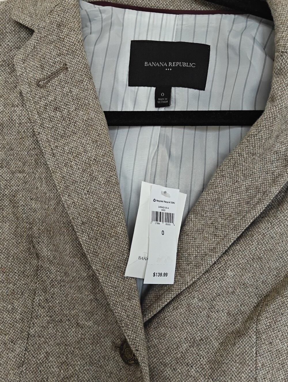 NWT Banana Republic Women's Tan Tweed Wool Blazer Jacket, Size 0 - Picture 5 of 9
